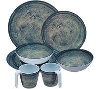 Vaisselle en mélamine en granit de lune bleu/gris pour 2 personnes, aspect pierre, passe au lave-vaisselle, accessoire de camping, caravane, camping, festival, pique-nique, fête dans le jardin