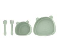 Vaisselle en Silicone pour bébé, Fourchette Cuillère Dessin animé Panda en Forme d'assiettes Sûres pour Tout-petits 3 Pièces (Bol Assiette Silicone Fourchette Cuillère)
