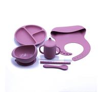 Vaisselle en Silicone pour bébé, sans BPA, bavoir étanche, couleur unie, assiette à dîner, bol à ventouse et cuillère pour enfants 69HE 7 pièces/ensemble