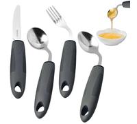 Vaisselle ergonomique en acier inoxydable - Ensemble d'alimentation quatre pièces à poignée incurvée inclinée à 45° | Poignées allongées pour patients âgés, formation en rééducation, soulagement