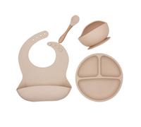 Vaisselle Étanche En Silicone Pour Bébé, 4 Pièces/Ensemble, Bavoir, Assiette À Dîner, Bol À Ventouse, Cuillère F1cb