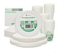Vaisselle jetable écologique - Aktive - Procos - 40 petites assiettes - 40 grandes assiettes - 40 verres