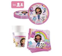 Vaisselle jetable - Kit anniversaire 16 personnes Gabby et la maison magique