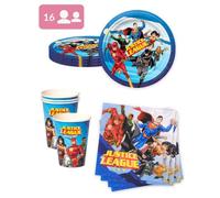 Vaisselle jetable - Kit anniversaire 16 personnes Justice League