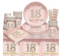Vaisselle jetable pour anniversaire fille, 69 pièces, set et assiettes en papier, gobelets, serviettes, pailles, nappe d'anniversaire, ensemble de vaisselle pour fêtes, décoration 18e anniversaire