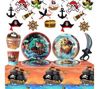 Vaisselle jetable thème Pirate, assiettes en papier, gobelets, serviettes pour garçons, chasse au trésor, fournitures de décoration pour fête d'anniversaire, cadeaux Rouge pastèque