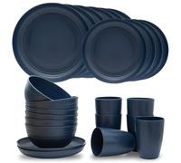Vaisselle Plastique 24 Pièces, Assiette Plastique Réutilisable, Vaisselle Camping Car 6 Personnes avec Bol, Assiette et Gobelet, Vaisselle Plastique Reutilisable pour Pique-Nique, Fête, Barbecue