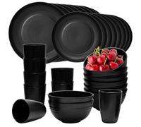 Vaisselle Plastique 32 Pièces, Assiette Plastique Réutilisable, Vaisselle Camping Car 8 Personnes avec Bol, Assiette et Gobelet, Vaisselle Plastique Reutilisable pour Pique-Nique, Fête, Noël