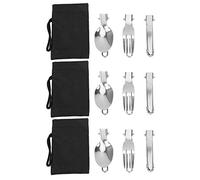 Vaisselle Pliante Acier Inoxydable, Couvert Camping Survie Fourchette Couteau Cuillère Ustensile Ensemble Kit Randonnée Voyage Popote Bivouac Gadget Pliable Poignée Outil Plein Air Pique Nique