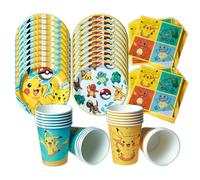 Vaisselle Pokemon Pikachu, 60 pièces, décoration d'anniversaire, gobelets jetables, assiettes, serviettes, joyeux anniversaire, fournitures de fête prénatale, jouets Tableware-60pcs-6