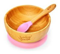Vaisselle pour enfants - Klarstein Bambuswald - Bol et cuillère inclus - 400 ml - En bambou - Rose G