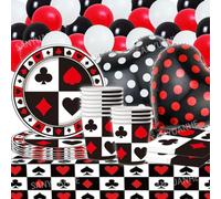 Vaisselle pour fête de Casino， 81 Pièces Décoration d’Anniversaire Poker，Las Vegas，Vaisselle en Papier, Gobelets, Serviettes, Nappe et Ballons，Thème Anniversaire Casino Poker SANYUANHE