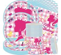 Vaisselle pour filles,Vaisselle de Princesse,Vaisselle de Fête Anniversaire Fille, Rose gâteau décoration fille,Filles Articles Fête, Assiettes,Serviettes et Gobelets en Papier (60PCS 20Invités)