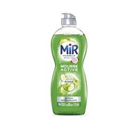 Vaisselle propre et dégraissée même à froid avec le liquide vaisselle mousse active parfum pomme MIR, format 675 mL - Lot de 4