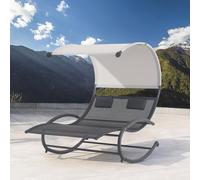 CONCEPT USINE | Transat Double à Bascule avec Auvent | Design VAITA Noir & Gris | 2 Places pour Relaxation en Duo | 2 Roues Pratiques | 200kg Max | Décoration d'Extérieur | Résiste aux Intempéries