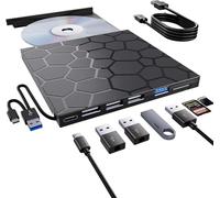 VAIYI Lecteur CD/DVD Externe pour Ordinateur Portable, Lecteur DVD Portable pour Ordinateur Portable, 8 en 1 USB 3.0 CD/DVD-ROM +/-RW, Lecteur CD Externe USB Compatible avec Ordinateur de Bureau