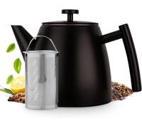 Vaja Trends Théière, 1L Noire Mat à Double Paroi en Acier Inoxydable Théière avec Infuseur et Réchaud, Machine à Thé