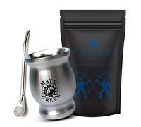 Vakapi Yerba Mate Green Set MAS INTELIGENTE Gobelet en acier inoxydable 230 ml, bombilla en acier inoxydable, ginseng de Sibérie, guarana, ginkgo biloba, bleuet, arôme de mangue naturel, Perfect Mate 700 g