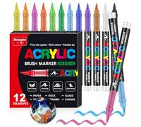 VAKKI 12 Couleurs Feutre Acrylique, Stylos Acryliques Liquide Direct Acrylic Paint Marker Coloriage pour Adultes, Marqueur Acide Acrylique Pour Coloriage, Pierre, Calligraphie, Bois, Toile, Verre