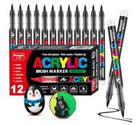 VAKKI 12 Noir Feutre Acrylique, Stylos Acryliques Liquide Direct Acrylic Paint Marker Coloriage pour Adultes, Marqueur Acide Acrylique Pour Coloriage, Pierre, Calligraphie, Bois, Toile, Verre