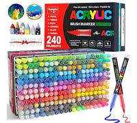 VAKKI 240 Couleurs Feutre Acrylique, Stylos Acryliques Liquide Direct Acrylic Paint Marker Coloriage pour Adultes, Marqueur Acide Acrylique Pour Coloriage, Pierre, Calligraphie, Bois, Toile, Verre