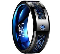 VAKKI Alliance Femme Dragon Celtique 8mm Bague en Carbure de Tungstène pour Promesse Amitié Fiançailles Mariage Poli Coupe Confortable Noir et Bleu Taille 67