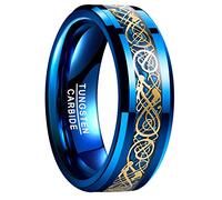 VAKKI Bague Homme de Marige Fiançailles Promesse Alliacne Bleu Or Celtique en Carbure de Tungstène Taille 72(22.9)