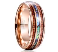 VAKKI Bague pour Homme avec Bois Anneaux en Carbure de Tungstène Or Rose Incrustés de Bois de Koa Hawaiian et Coquille d'ormeau pour Fiancailles Mariage 59(18.8)
