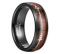 Vakki Bague pour homme en bois avec coquillage/flèche en tungstène noir 8 mm - Bague d'amitié - Taille 54 à 72 (17,2-22,9)
