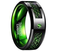 VAKKI Bagues D'hommes Charme Bijoux Fantaisie Dragon Celtique 8mm Anneau en Carbure de Tungstène Bague pour Promesse Amitié Fiançailles Mariage Poli Coupe Confortable Noir et Vert Taille 54