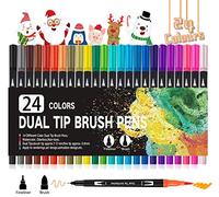 VAKKI Feutres Coloriage Adulte, 24 Couleurs Double Pointe Feutre Aquarelle pour Dessin,Feutres Coloriage Enfants Mandalas, Manga, Doodling et Calligraphie, Brush Pen pour Débutants et Artistes