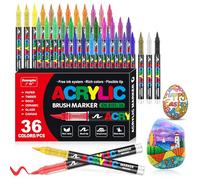VAKKI Lot de 36 marqueurs acryliques imperméables pour pierres - Pointe pinceau - Marqueurs acryliques - Marqueurs acryliques - Parfaits pour peindre des pierres, du verre, du bois, de la