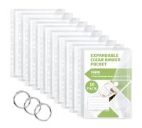 Vakki Pochette Plastique A4, Pochettes Plastiques Perforées A4 Porte-Documents Transparentes Extensibles 11 Trous Pochette Perforee, Classeur A4, Lot de 10 Pièces