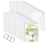 Vakki Pochette Plastique A4, Pochettes Plastiques Perforées A4 Porte-Documents Transparentes Extensibles 11 Trous Pochette Perforee, Classeur A4, Lot de 20 Pièces