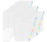 Vakki Pochettes perforées A4 avec index coloré, pochettes transparentes A4, Utilisables comme intercalaires pour classeurs pochettes ouvertes en haut, pochette plastique a4