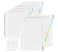 Vakki Pochettes perforées A4 avec index coloré, pochettes transparentes A4, Utilisables comme intercalaires pour classeurs pochettes ouvertes en haut, pochette plastique a4
