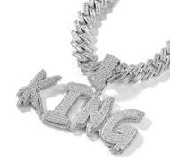 VAKTWPDLY Collier de nom personnalisé Pendentif plaque d'identité plaqué or 18K avec chaîne à maillons cubains Lettres initiales Charms Chunky Hip Hop Collier pour Hommes Femmes