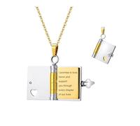 VAKTWPDLY Collier Love Story Book Collier médaillon personnalisé avec message pour femme, bijou en acier inoxydable en forme de livre ouvert en forme de cœur, cadeau pour maman, épouse ou petite amie