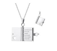 VAKTWPDLY Collier Love Story Book Collier médaillon personnalisé avec message pour femme, bijou en acier inoxydable en forme de livre ouvert en forme de cœur, cadeau pour maman, épouse ou petite amie