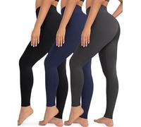 VALANDY Creamlush Lot de 3 leggings taille haute pour femme - Contrôle du ventre - Pantalon de yoga doux comme du beurre (S-3XL), 3 paires noir/bleu marine/gris foncé, M-L