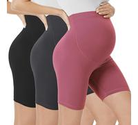 VALANDY Creamlush Short de maternité sur le ventre, short de motard taille haute, legging court athlétique, course à pied, yoga, pantalon de grossesse, 12,7 cm - Lot de 3 - Noir/Gris foncé/Rose foncé