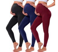 VALANDY Leggings de maternité au-dessus de la taille haute avec soutien du ventre doux et doux, extensible, taille haute, pantalon de yoga, Lot de 3 - Noir/Bleu marine/Bordeaux, S