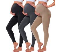 VALANDY Leggings de maternité au-dessus de la taille haute avec soutien du ventre doux et doux, extensible, taille haute, pantalon de yoga, Lot de 3 - Noir/Gris foncé/Kaki, L