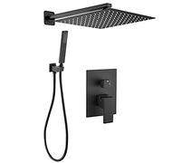 VALAZ Douche Encastrable | Mitigeur Douche 2 voies, Pulvérisateur Effet Pluie | Installation Murale Facile et Rapide | Inoxydable, Carré, Pulvérisateur 25 cm, Noir Mat, Série Tajo