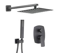 VALAZ Douche Encastrable | Mitigeur Douche 2 voies, Pulvérisateur Effet Pluie | Installation Murale Facile et Rapide | Inoxydable, Ovale/Carré, Pulvérisateur 25 cm, Noir Mat, Série Esla