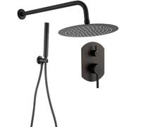 VALAZ Douche Encastrable | Mitigeur Douche 2 voies, Pulvérisateur Effet Pluie | Installation Murale Facile et Rapide | Inoxydable, Ronde, Pulvérisateur 25 cm, Garniture Ovale, Noir Mat, Série Duero