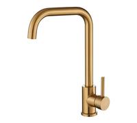 VALAZ Robinet Cuisine Evier | Robinet Mitigeur 360° Swivel, Haute Pression, Economie d'Eau | Installation Facile et Rapide | Laiton, Acier Inoxydable, Bec en C, Dore Brossé, Série Zancara