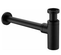 VALAZ Siphon de vidange noir mat rond pour lavabo universel en laiton et acier inoxydable 1/4 avec ouverture de nettoyage