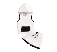 Valcatch Bébé Garçon Vêtements D’été Ensemble Sweat À Capuche Débardeur avec Poches Gilet sans Manches + Short Tout-Petit Garçons 2 Pièces Tenue Athlétique Survêtement pour 6 Mois-24 Mois 2T 3T