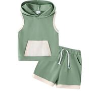 Valcatch Bébé Garçon Vêtements D’été Ensemble Sweat À Capuche Débardeur avec Poches Gilet sans Manches + Short Tout-Petit Garçons 2 Pièces Tenue Athlétique Survêtement pour 6 Mois-24 Mois 2T 3T